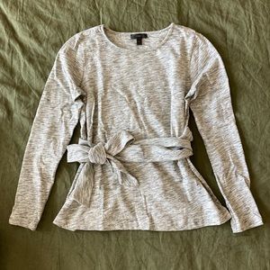 J. Crew S split-back tie-waisted heather grey top